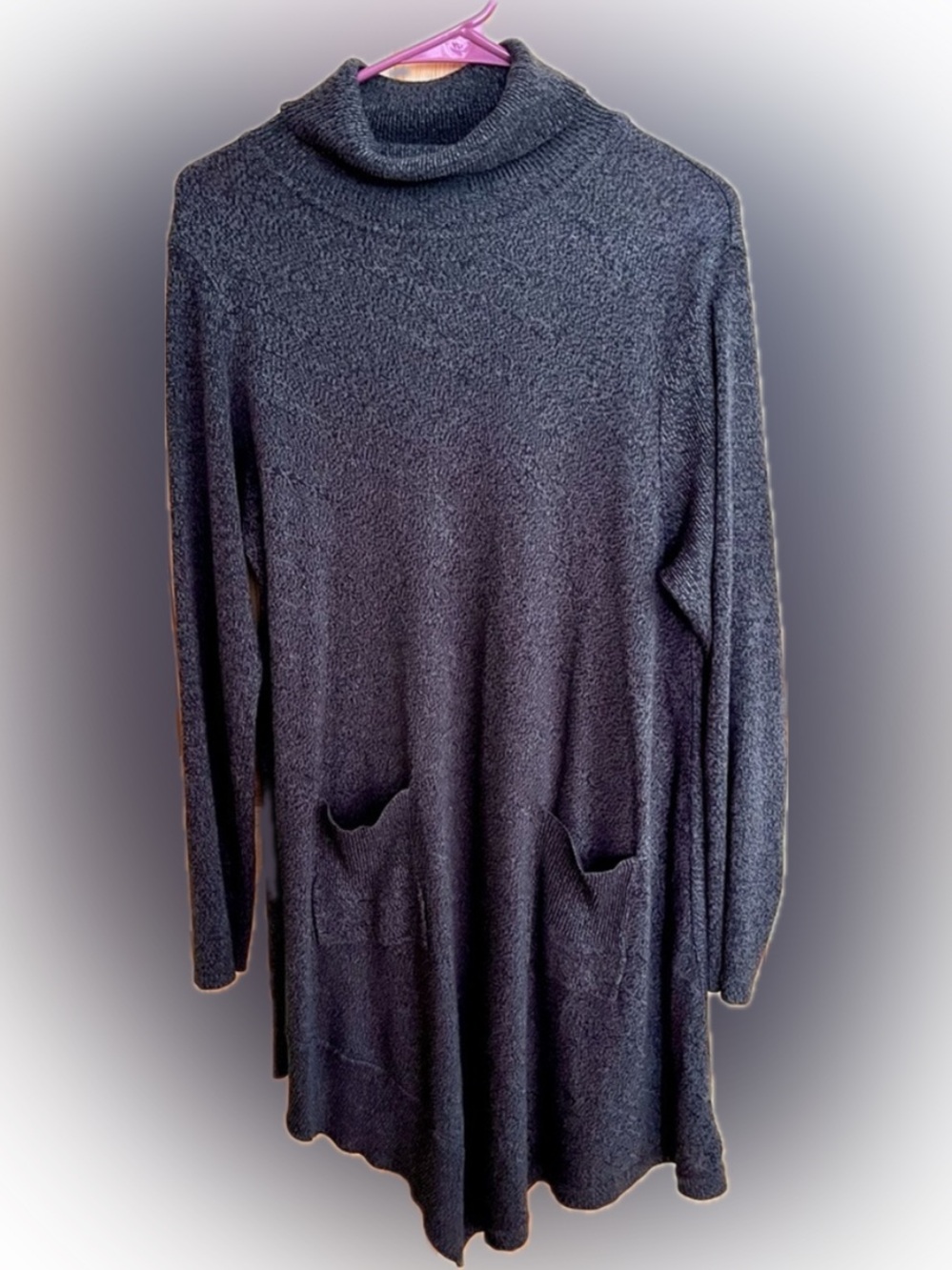 NY Collection Dark Gray Marled Tunic Sweater Dress XL Pocket Asymmetrical Hem